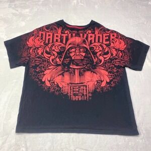 2/$30 Star Wars Cyber Darth Vader T-Shirt Mens L Black All Over Print Red Black